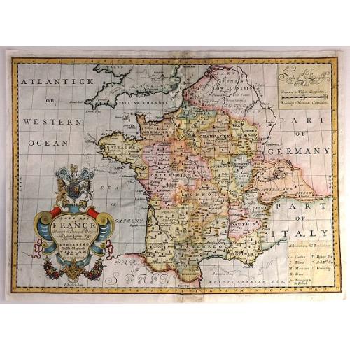 Old map image download for New Map of France Shewing its Principal Divisions, Chief Cities, Townes, Ports, Rivers, Mountains &c. Dedicated to His Highness William Duke of Gloucester...