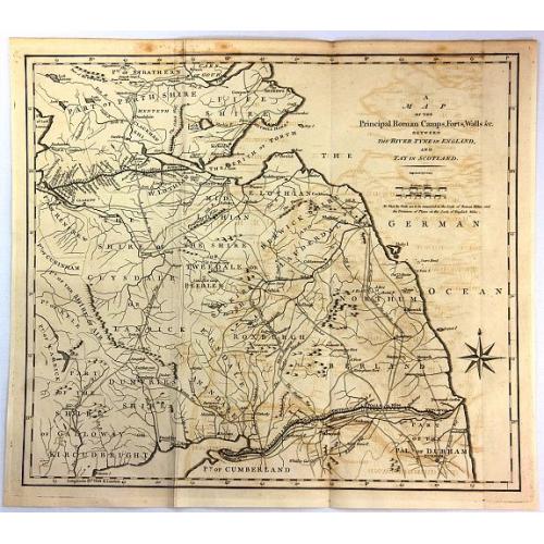 Old map image download for A Map of the Principal Roman Camps, Forts, Walls & c. Between the River Tyne in England and Tay in Scotland.