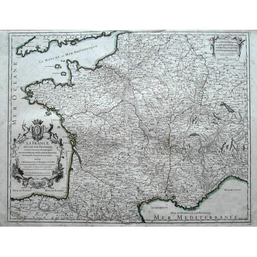 Old map image download for La France divisée par provinces ou sont exactement remarquées toutes les routes des postes du royaume suivant qu'elles sont actuellement établies. 