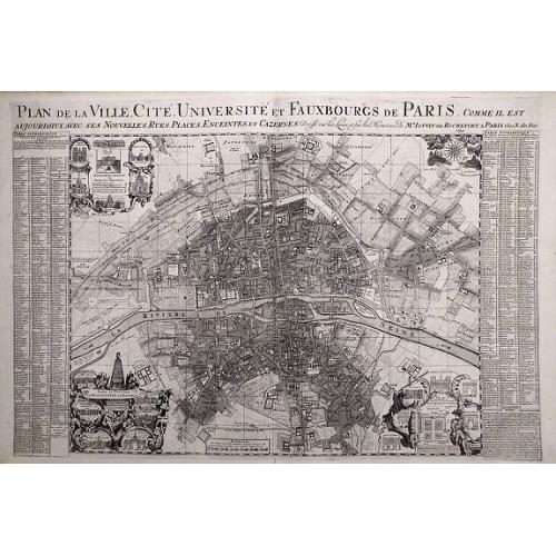 Old map image download for Plan de la ville, cite universite et fauxbourgs de Paris comme il est jourddhuy. . .. 