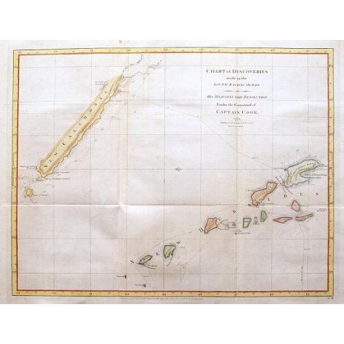 Old map image download for Chart of Discoveries made in the South Pacific Ocean...