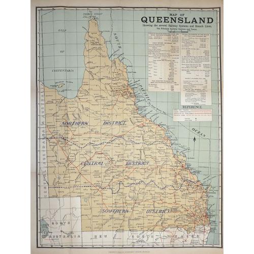 Old map image download for Map of Queensland Showing the several Railway Systems and Branch Lines, The Principal Railway Stations and Towns 