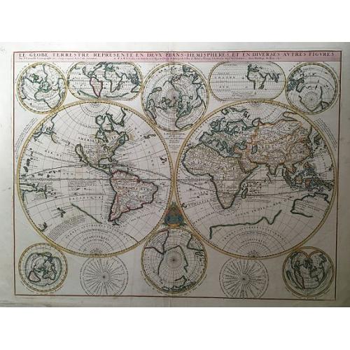 Old map image download for Le Globe Terrestre Represente en Deux Plans-Hemispheres, et en Diverses autres Figures..