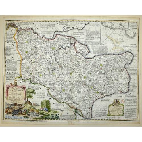 Old map image download for AN ACCURATE MAP OF THE COUNTY OF KENT DIVIDED INTO ITS LATHES, and Subdivided into Hundreds. Drawn from Surveys, and most approved modern Maps, with various additional Improvements: Illustrated with Historical Extracts relative to the Air, Soil, Natural P