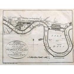 Plan des von der West Ind. Comp. auf der Isle of Dogs neu angelegten Staples u. Canals sowie des projectirten Londner Wasser-Stapels.