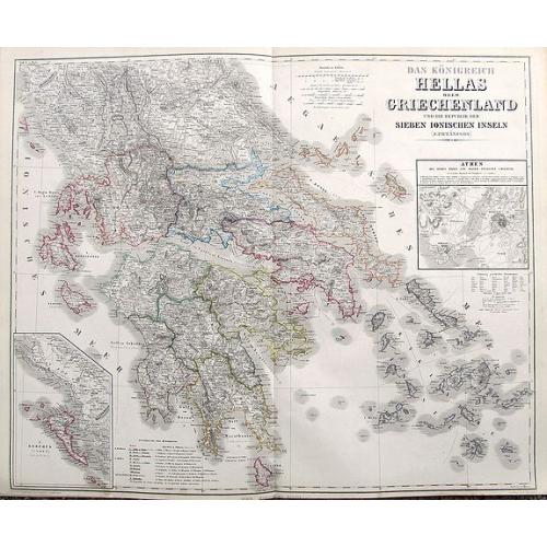 Old map image download for Das Königreich Hellas oder Griechenland und die Republik der sieben Ionischen Inseln (Ephtánisos).