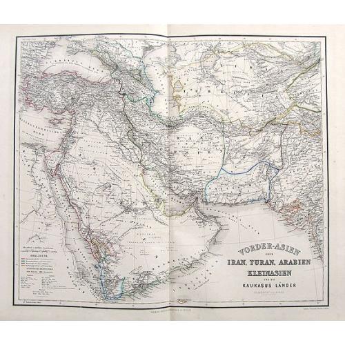 Old map image download for Vorder-Asien oder Iran, Turan, Arabien, Kleinasien und die Kaukasus Länder.