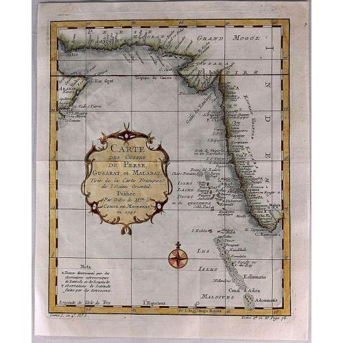 Old map image download for Carte des Costes de Perse, Gusarat et Malabar.