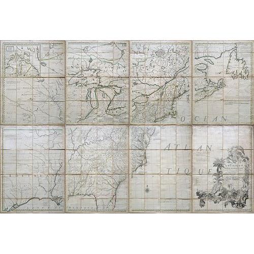 Old map image download for Amerique septentrionale avec les Routes, Distances en miles, Villages et Etablissements François et Anglois. Par le Docteur Mitchel Traduit de l'Anglois ... Corigee en 1776 par M. Hawkins..