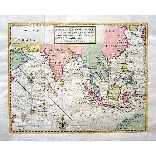 Old map image download for A Chart of ye EAST-INDIES, With the Coast of Persia, China also the Philipina, Moluca and Sunda Islands &c.