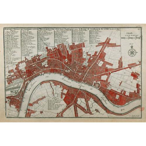 Old map image download for Plan des Villes de Londres et de Westminster et de leurs Faubourgs avec le Bourg de Southwark.