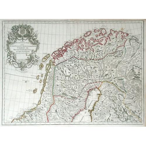 Old map image download for Carte des Courones du Nord Dediee Autres Puissant et tres Invincible Prince Charles XII Roy de Suede, des Gots et des Vandales