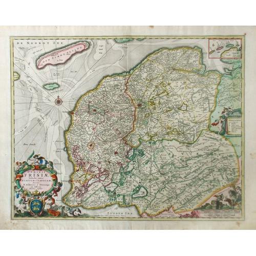 Old map image download for Dominii Frisia Tabula, inter Flevum et Lavicam.