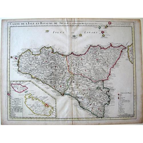 Old map image download for Carte de L\'Isle et Royaume de Sicile.