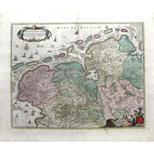 Old map image download for Tabula Frisia, Groninga, et Territorii Emdensis nec non circumjacentium Regionum, puta Transisalaniae, Benthemiae, Westphalae et Oldenburgi