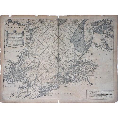 Old map image download for A Correct Chart of the Sea Coasts of England, Flanders and Holland showing the Sands, Shoals, Rocks and Dangers, The Bays and Harbours, Roads, Buoys, Beasons and Seamarks on the said Coasts.