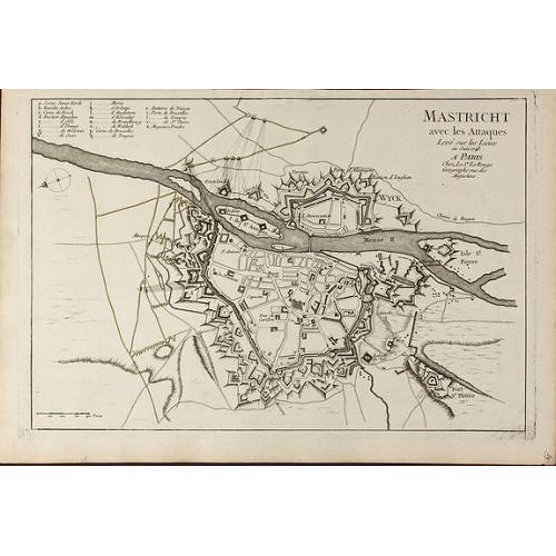 Old map image download for Mastricht avec les Attaques Leve sur les Lieux en Juin 1748. A Paris chez Le Sr. Le Rouge